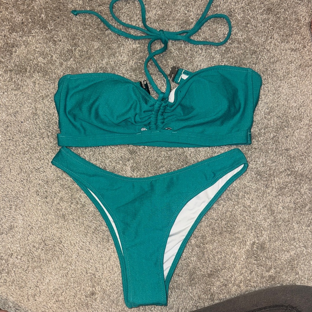 Cupshe Turquoise Bandeau Bikini Set